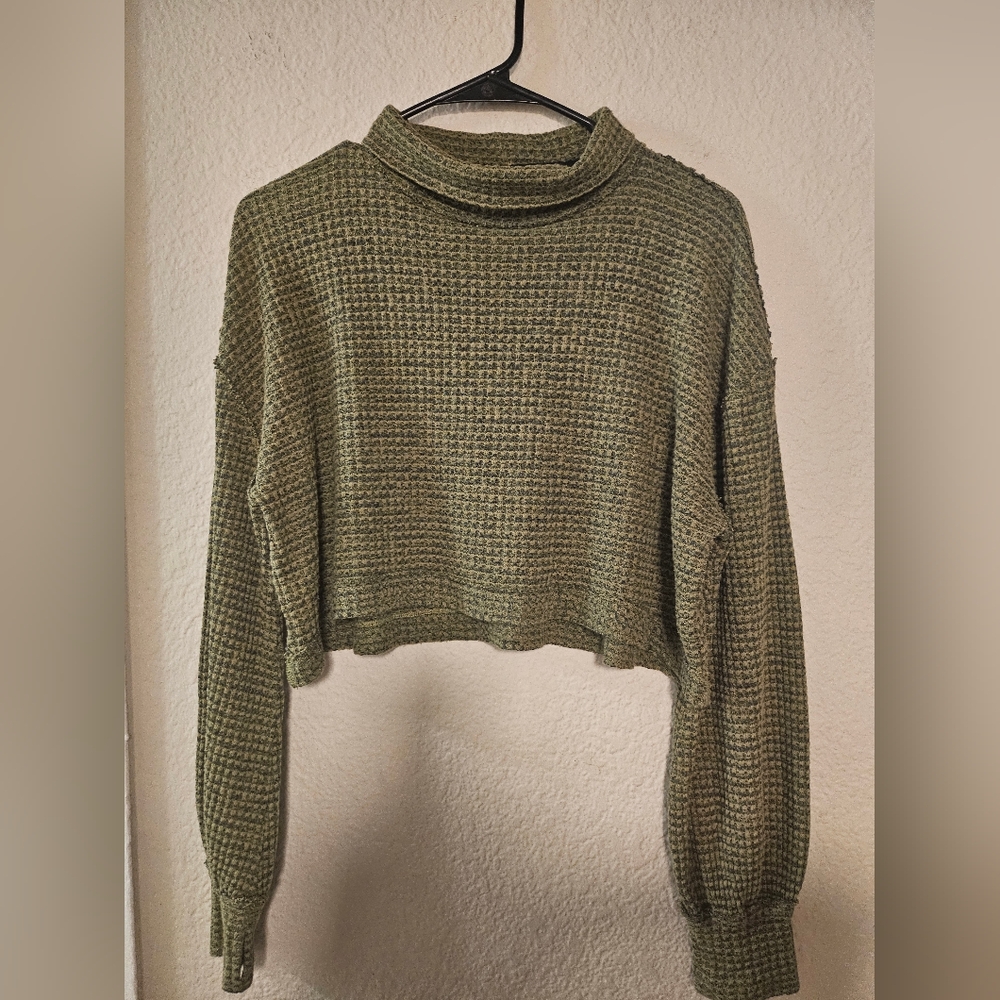 FREE PEOPLE Waffle Knit Cropped sweatshirt